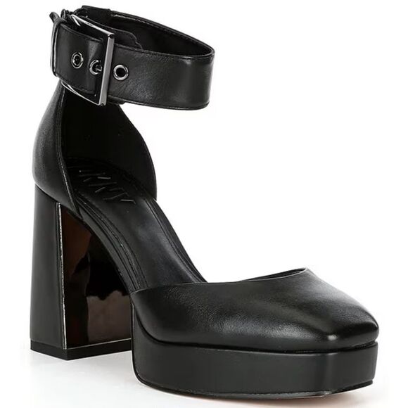 BRAND NEW DKNY BARRA LEATHER PLATFORM ANKLE WRAP PUMPS - Picture 1 of 13